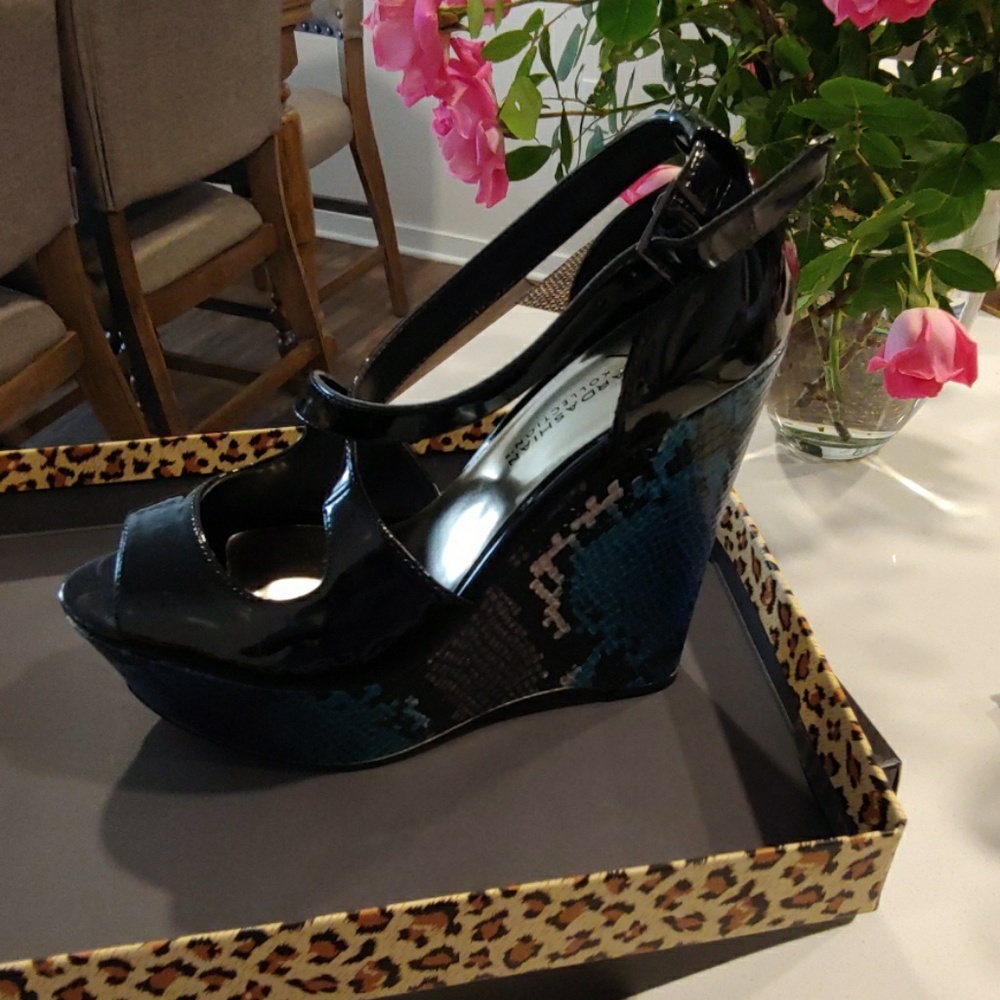 blue snake skin platform sandals